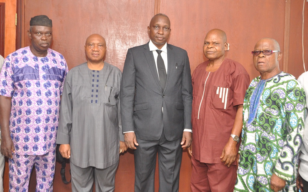 L-R: Secretary, Edo State Pensioners’ Association; T.E Uwagboe, Permanent Secretary, Ministry of Local Government and Community Affairs, A. I. Omoruyi; Commissioner for Local Government and Community Affairs, Hon. Jimoh Ijegbai; President, Local Government Pensioners’ Association, Frederick I. Akinido; Secretary, Ikpoba-Okha Local Government Pensioners’ Association, Jude Osayi Ahabue, after the commissioner’s meeting with local government pensioners in Benin City, on Friday, May 25, 2018 